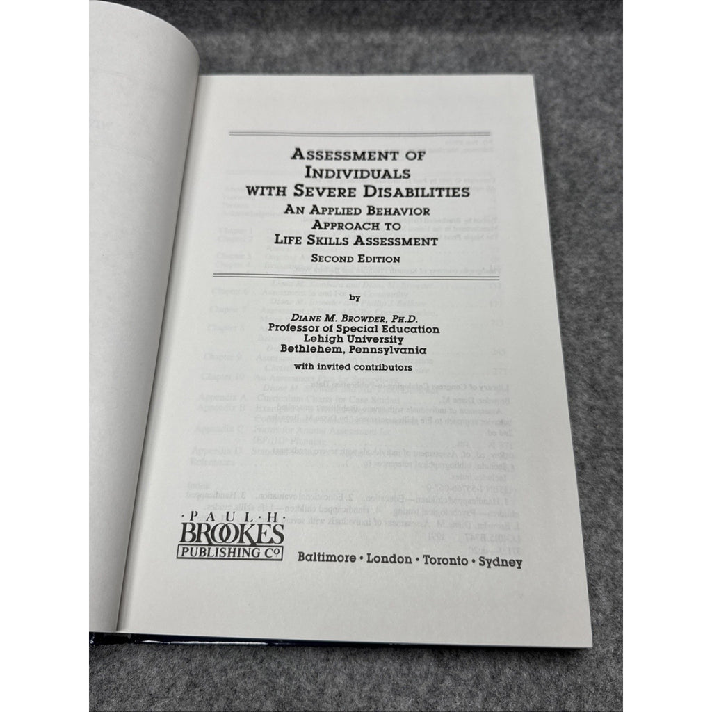 Assessment of Individuals with Severe Disabilities : An Applied Behavior