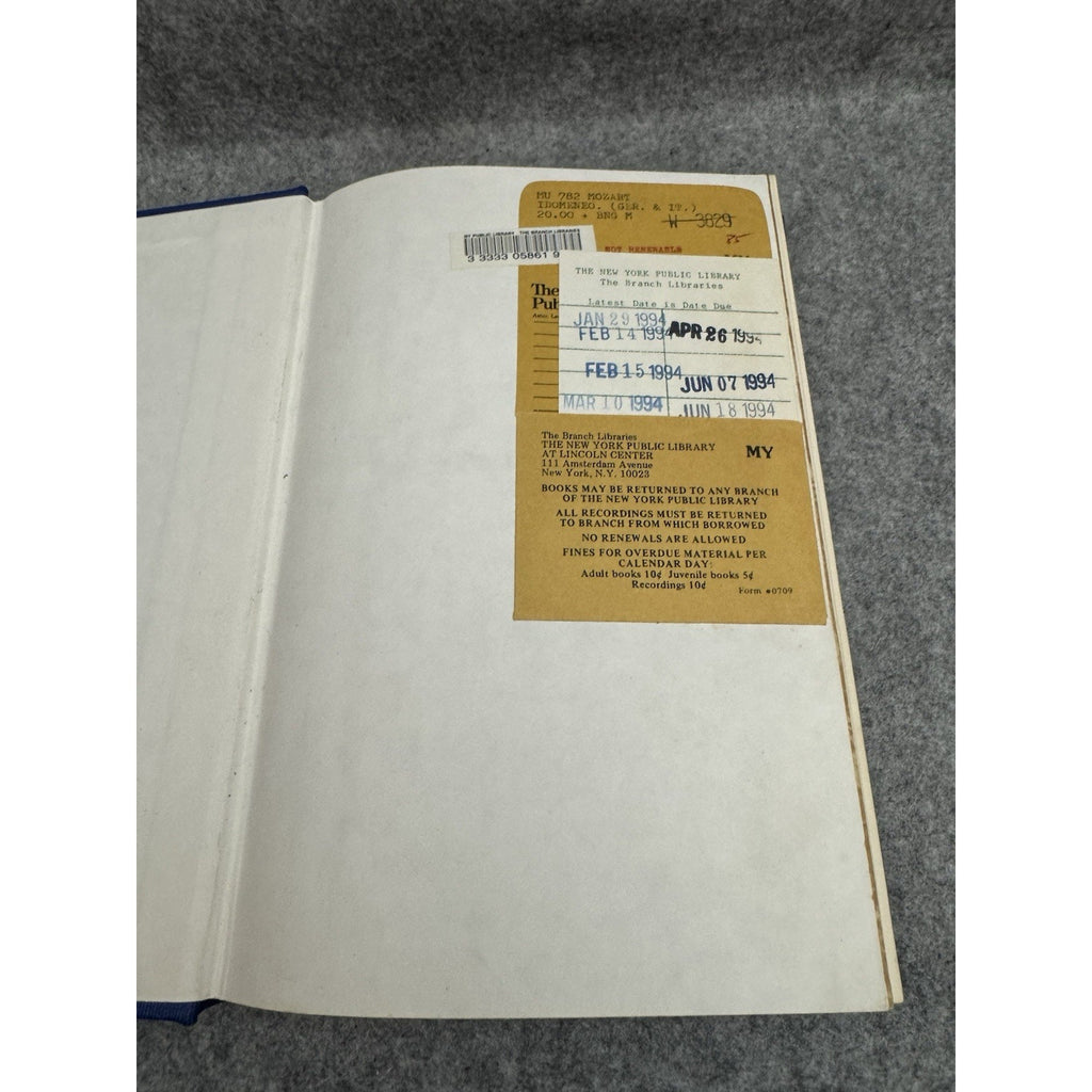 Mozart Idomeneo Opera Vocal Score Italian German HC Kalmus Library Bound