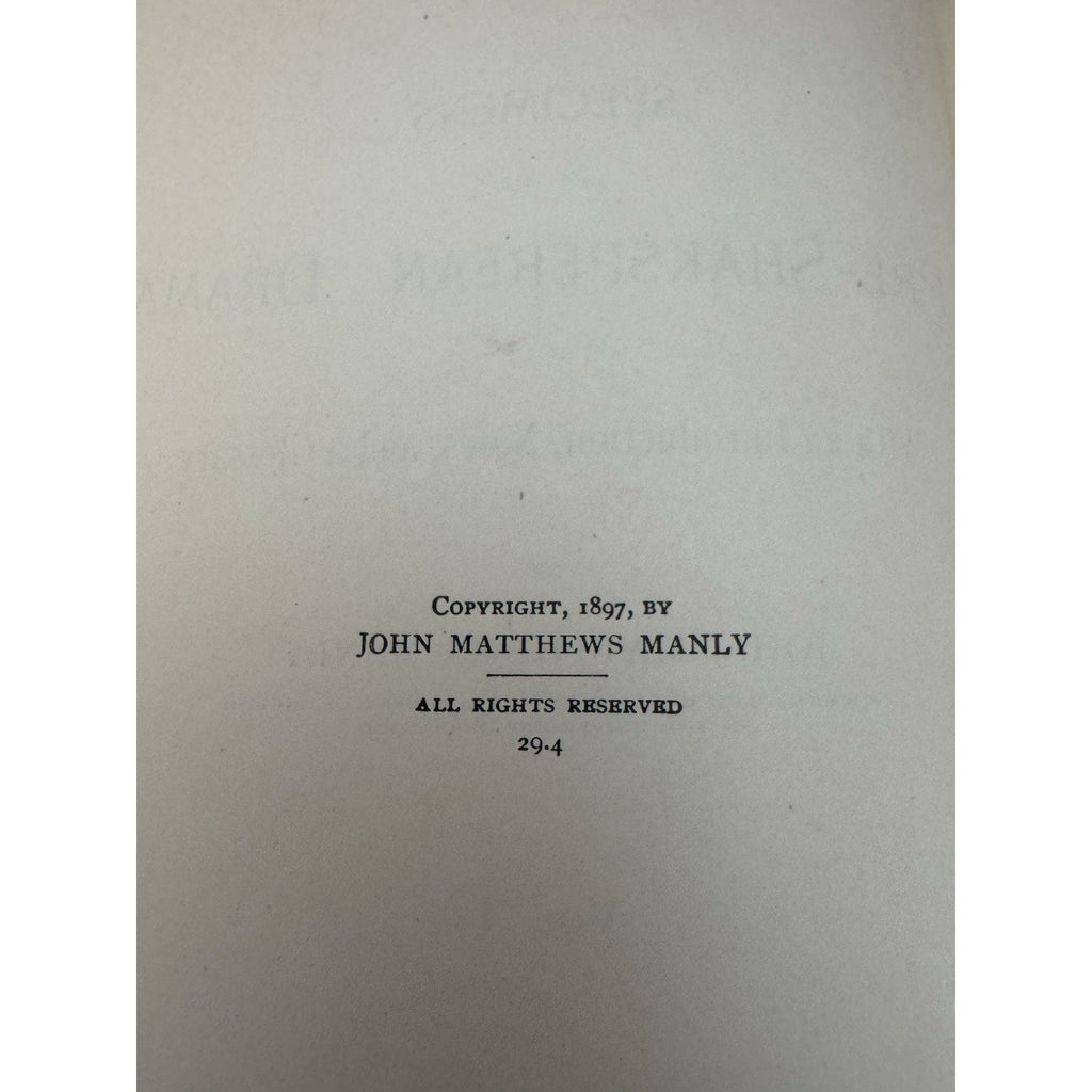 1897 Specimens of the Pre-Shaksperian Drama 2 Vol Set John M Manly HC