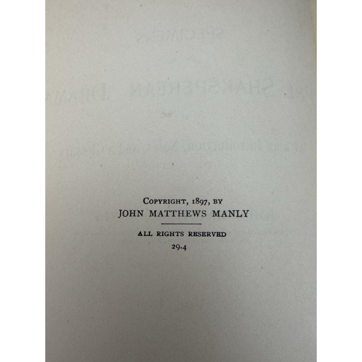 1897 Specimens of the Pre-Shaksperian Drama 2 Vol Set John M Manly HC