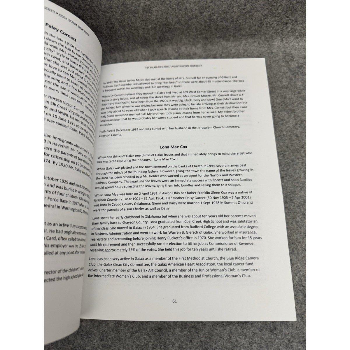 Signed They Walked These Streets Vol 1 Galax VA History Judith Alley