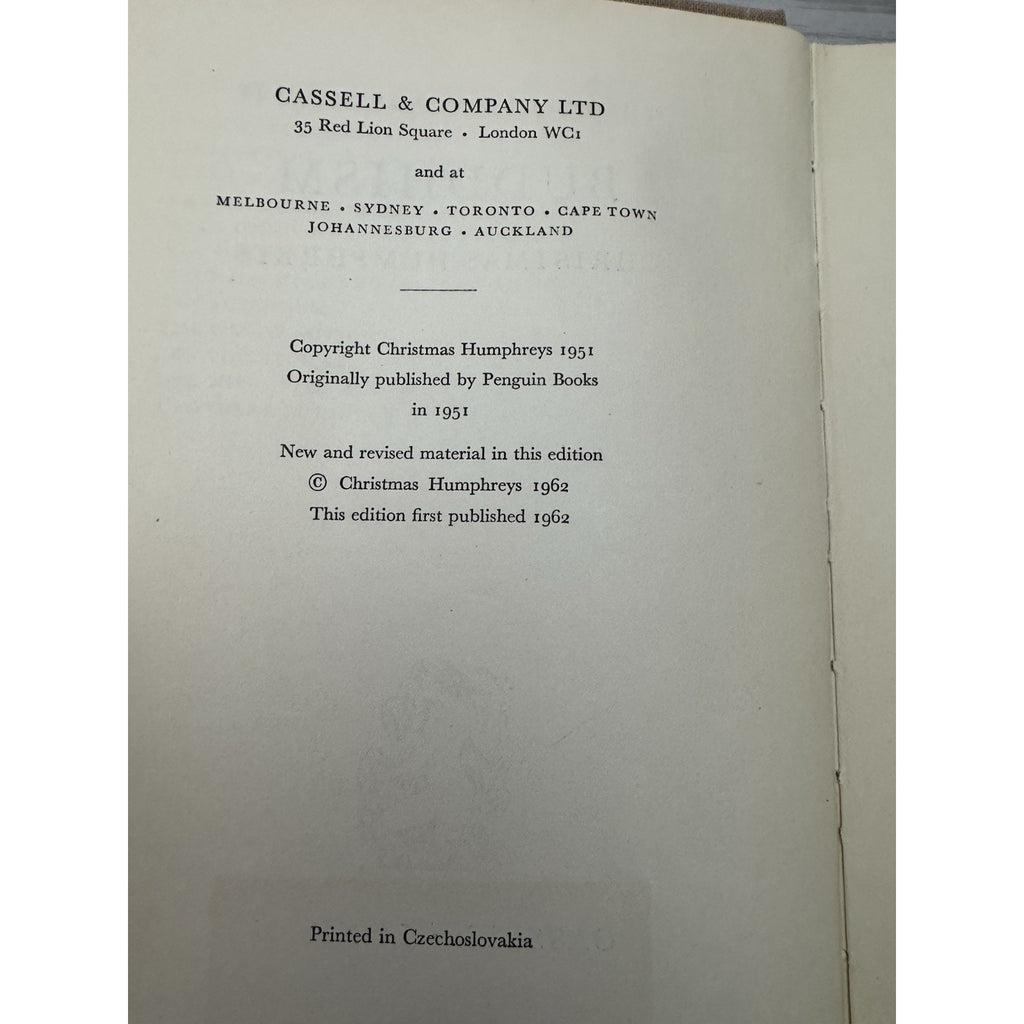 Buddhism Christmas Humphreys 1962 HC Cassell Belle Sauvage Library
