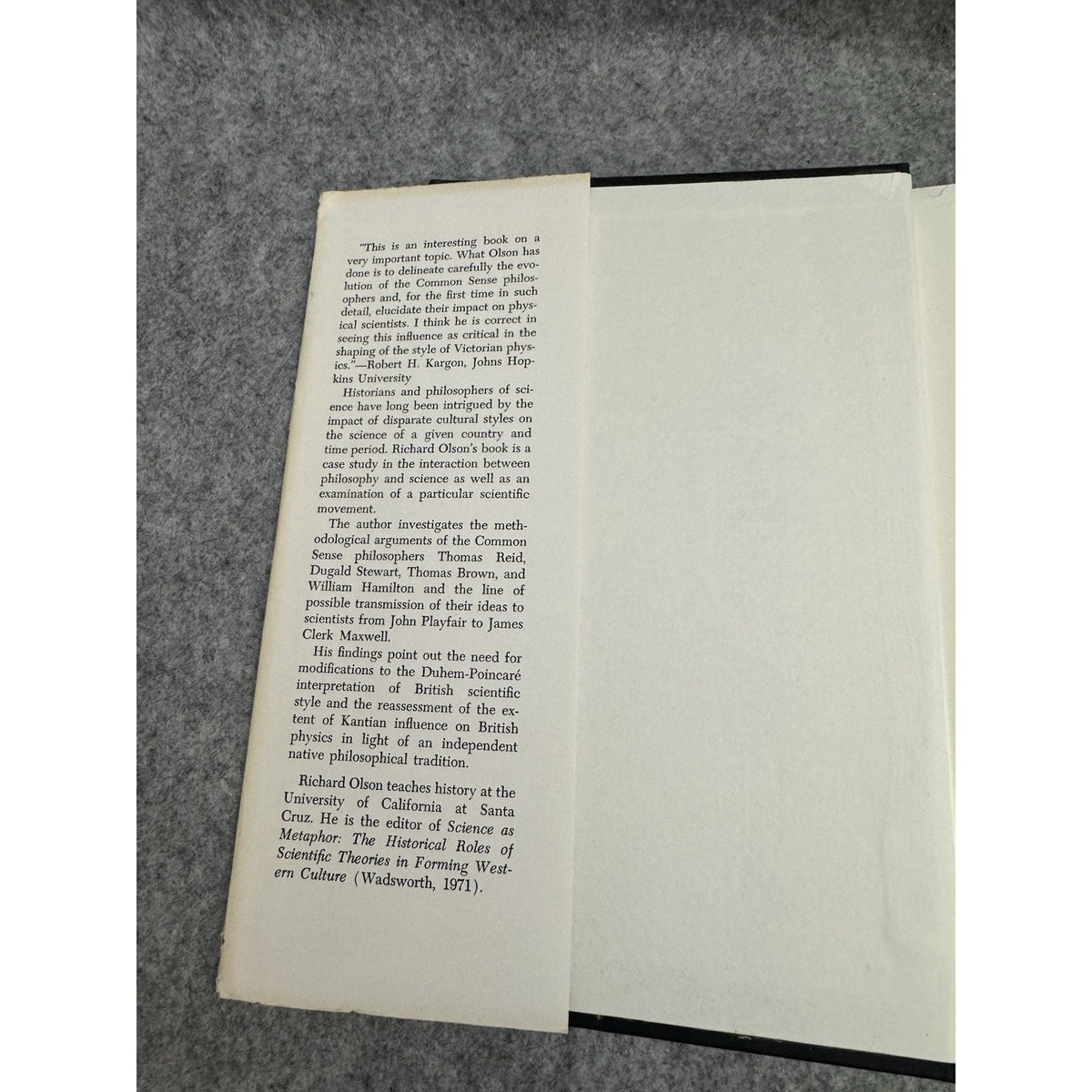 Scottish Philosophy and British Physics 1750-1880 Olson 1975 HC/DJ
