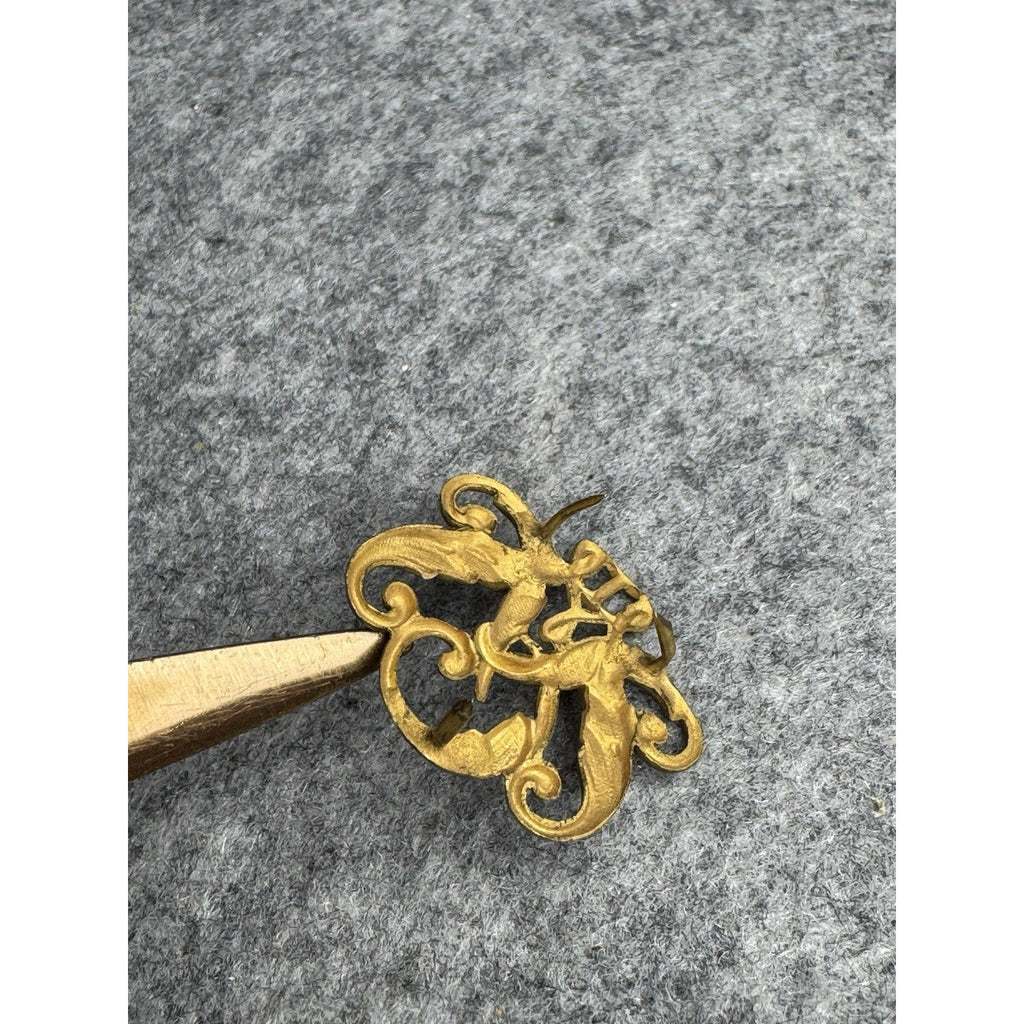 Russian Style Imperial Cypher Insignia Pair Gold Tone Monogram Uniform Fittings