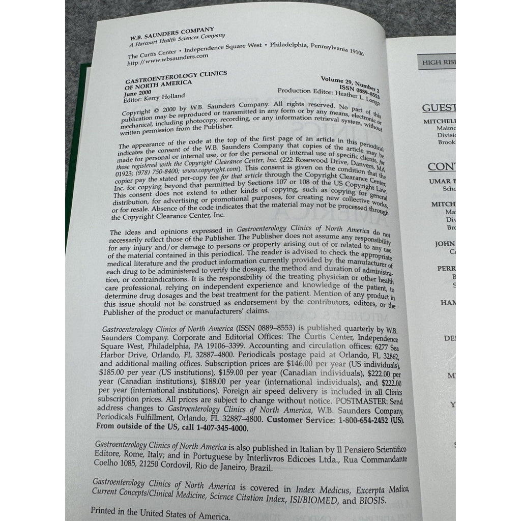 Gastroenterology Clinics North America High Risk GI Bleeding Part II 2000 HC