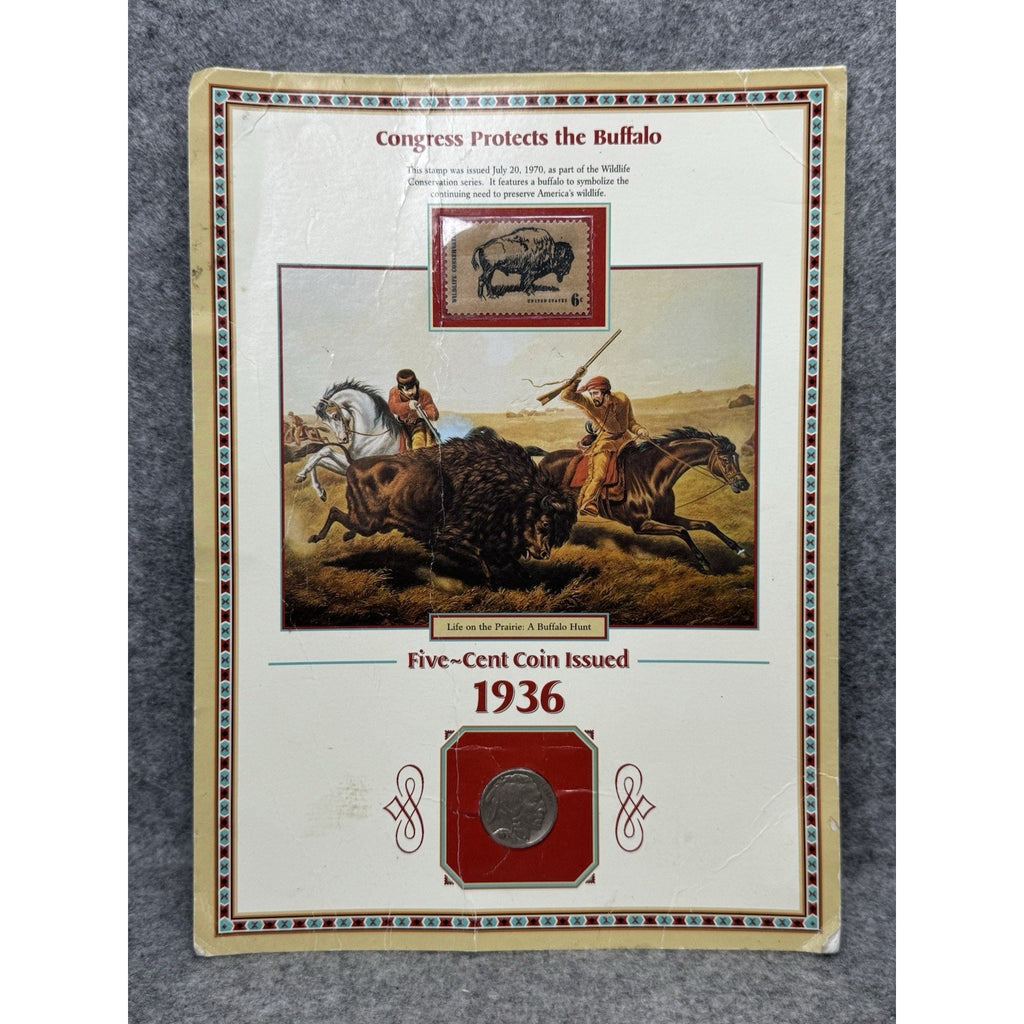1936 Buffalo Nickel 1970 Wildlife Conservation Stamp Historical Display