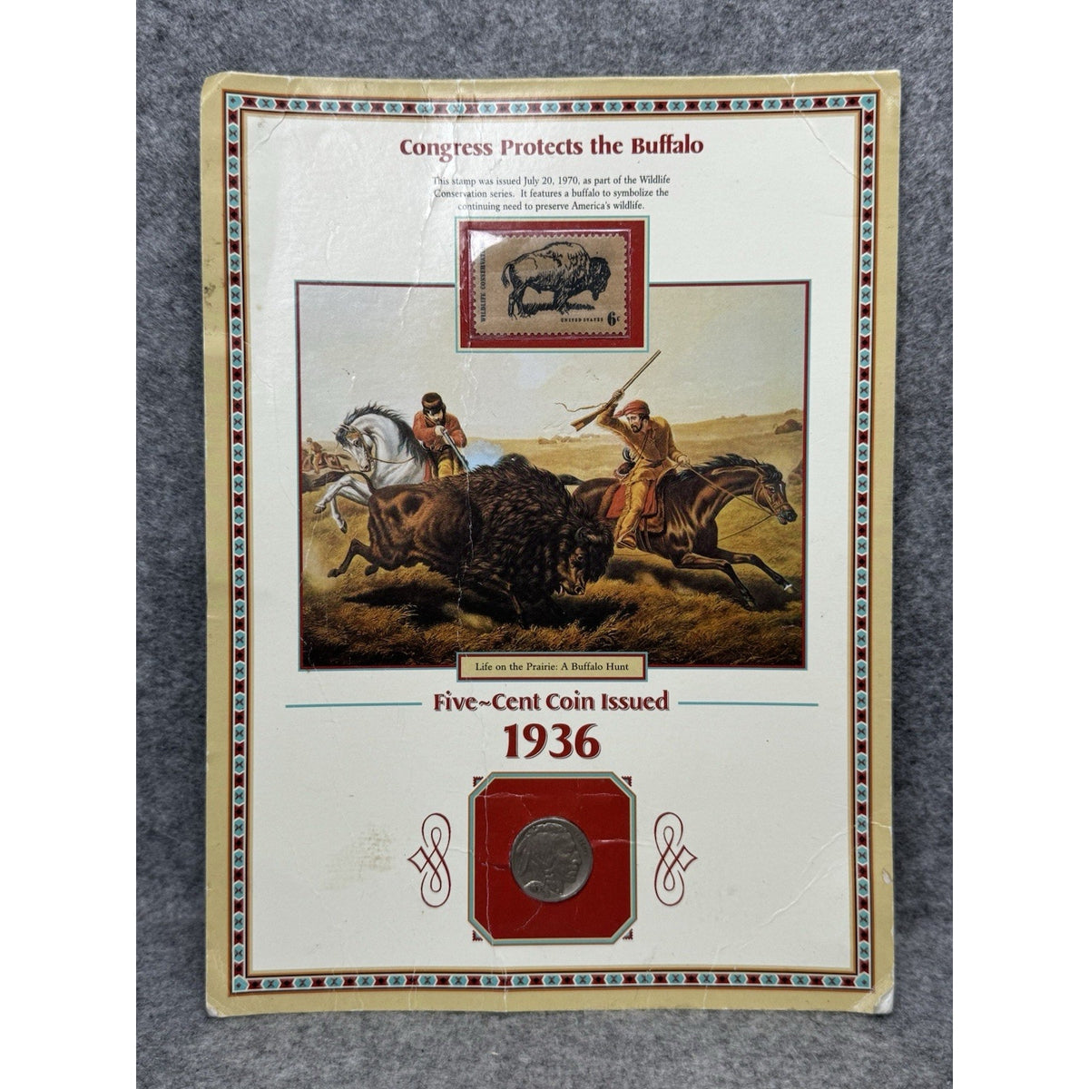 1936 Buffalo Nickel 1970 Wildlife Conservation Stamp Historical Display
