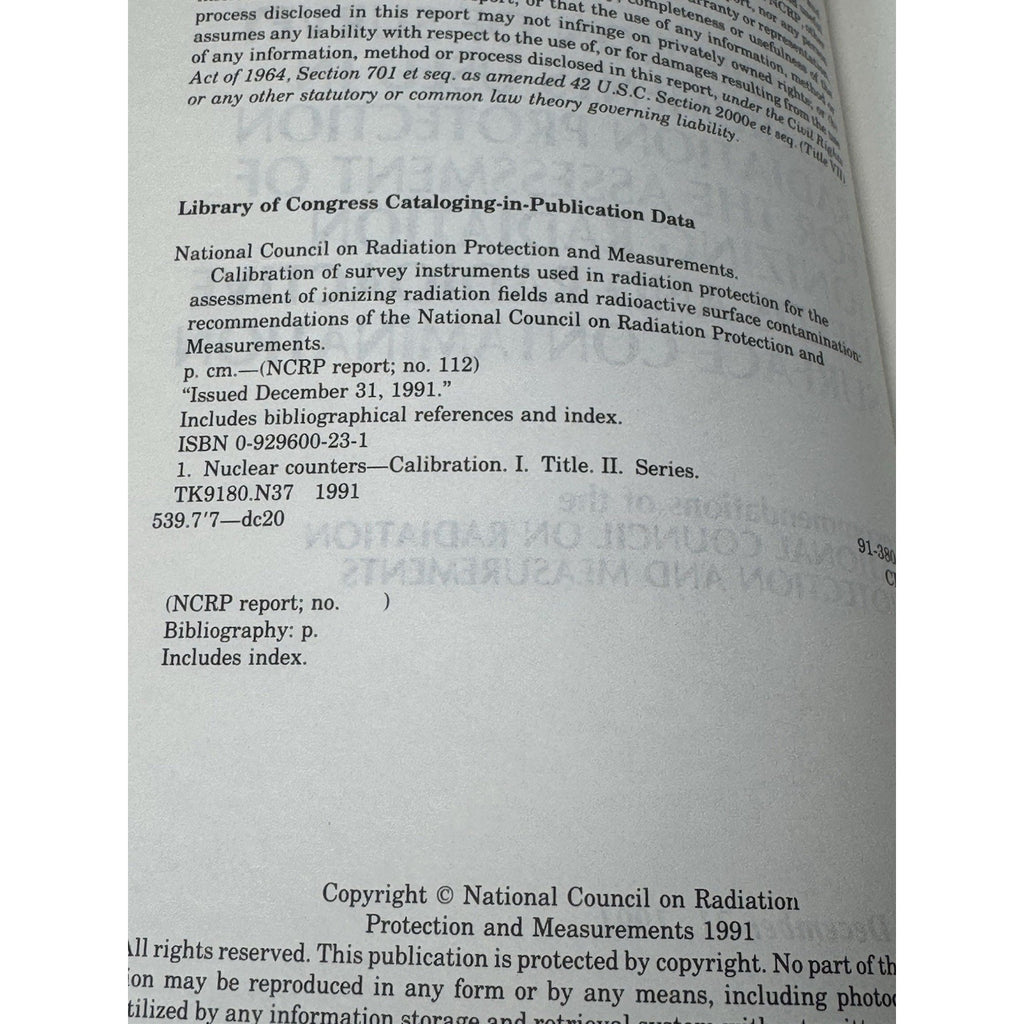 NCRP Report 112 Calibration Survey Instruments Radiation Protection 1991-