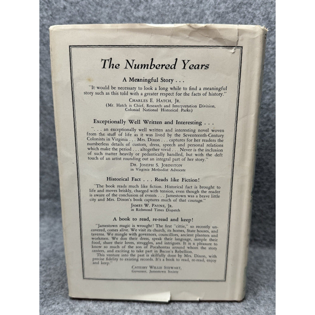 The Numbered Years Margaret Denny Dixon 1957 Jamestown Virginia History