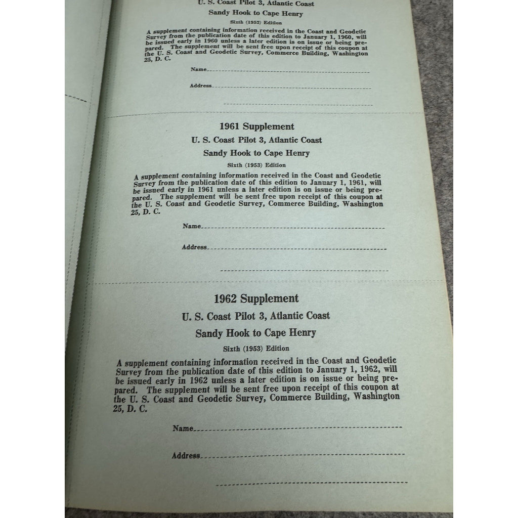 1958 US Coast Pilot 3 Atlantic Coast Sandy Hook to Cape Henry HC