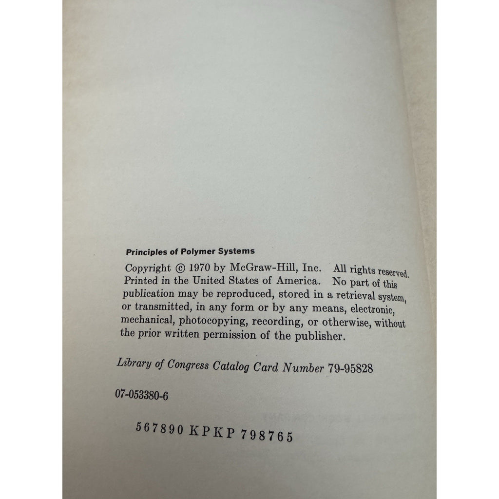 Principles of Polymer Systems Ferdinand Rodriguez 1970 HC McGraw-Hill