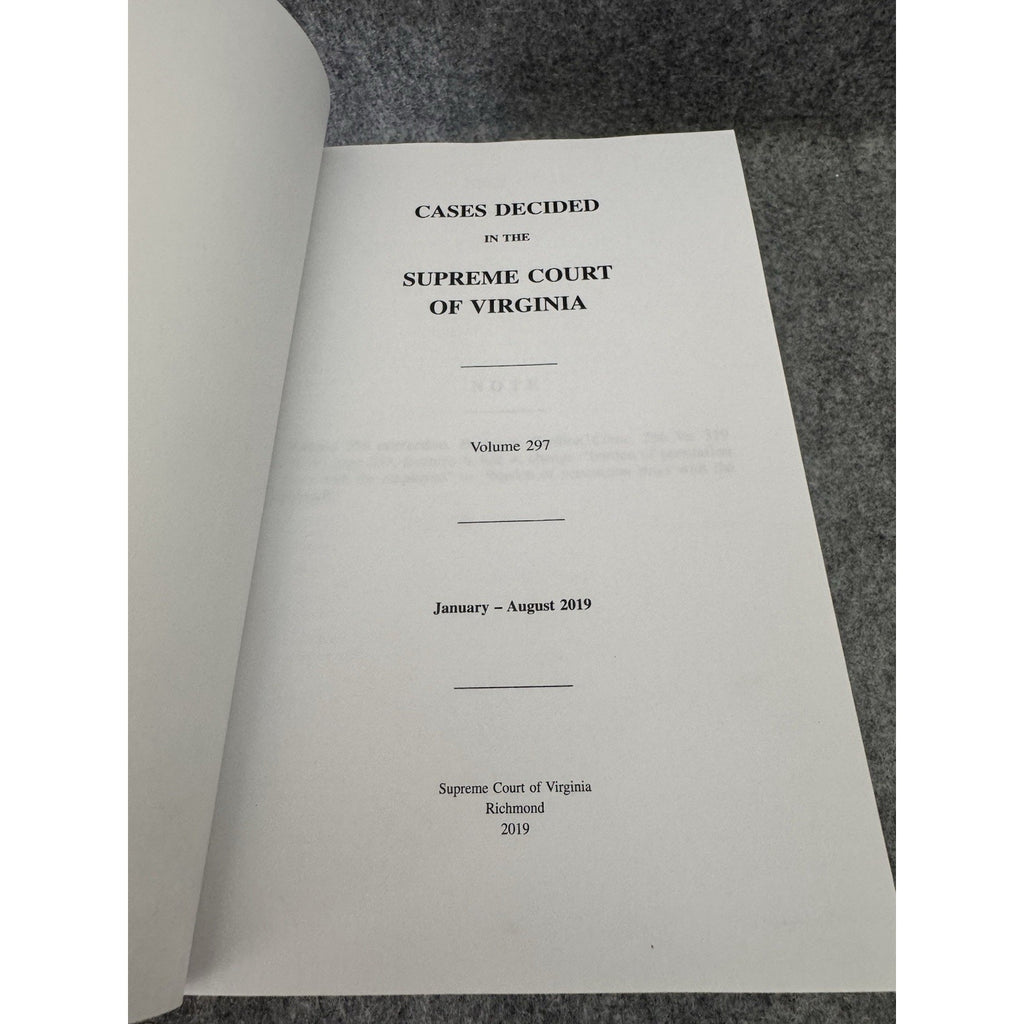 Virginia Reports Vol 297 Supreme Court VA Jan–Aug 2019 HC