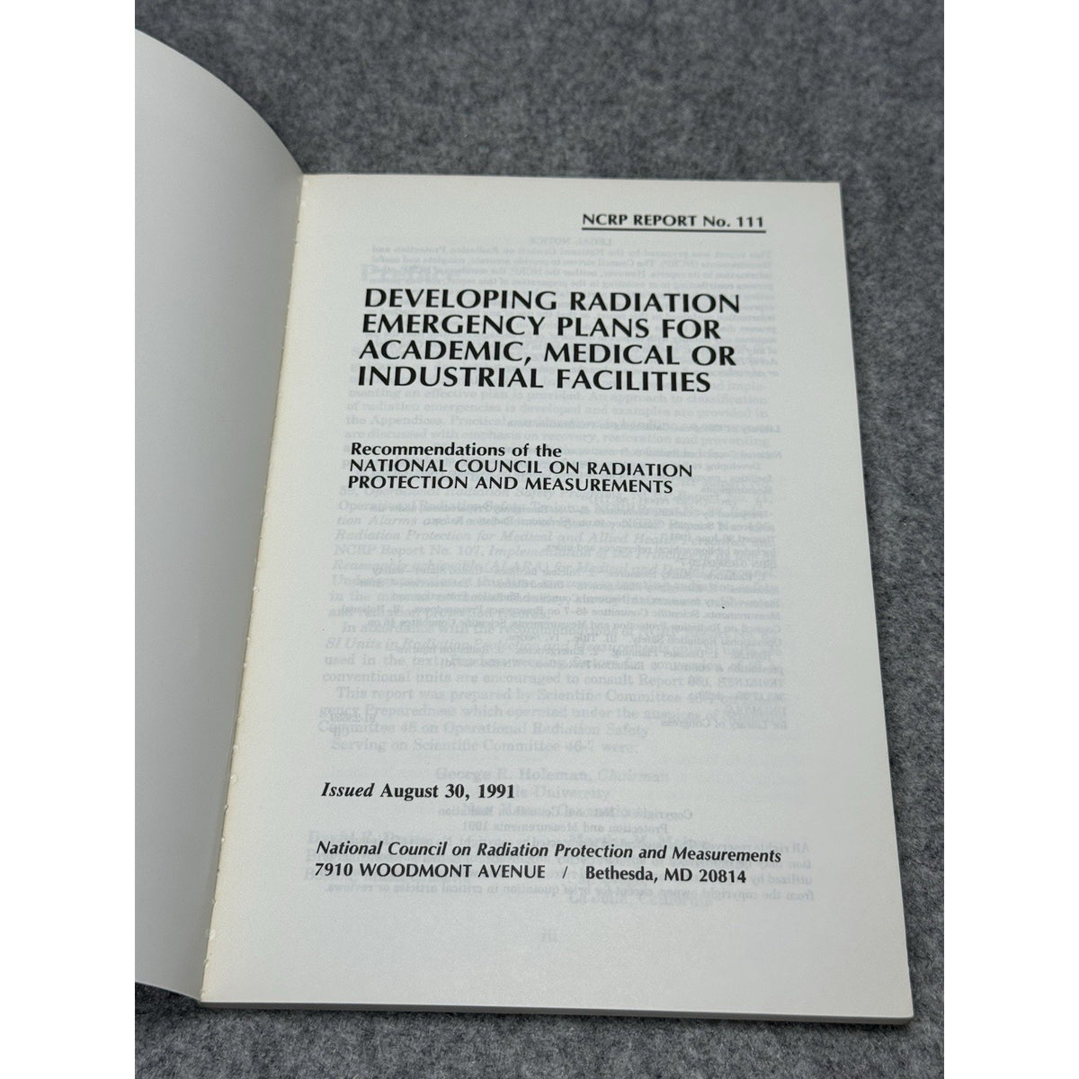 Radiation Emergency Plans NCRP Report 111 Nuclear Medical Industrial Safety