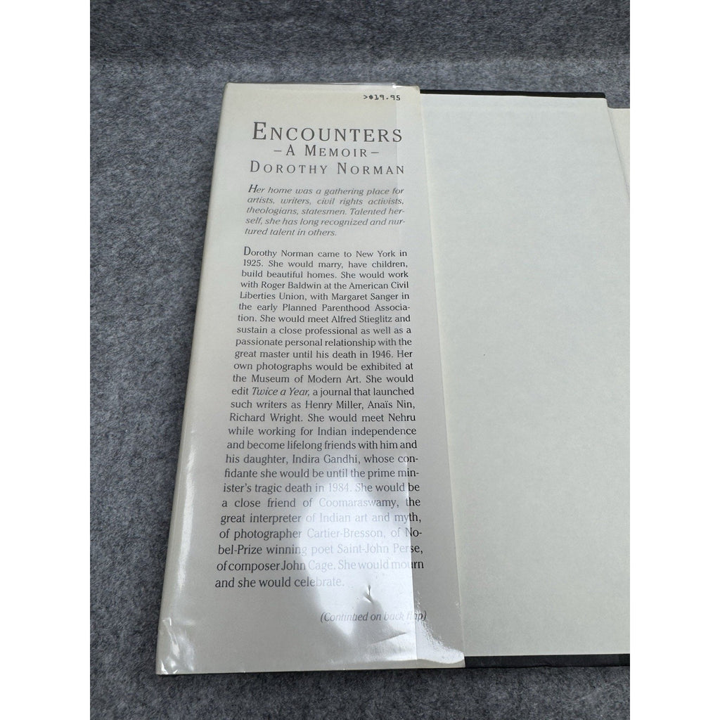 Encounters A Memoir Dorothy Norman 1987 First Edition HC Alfred Stieglitz