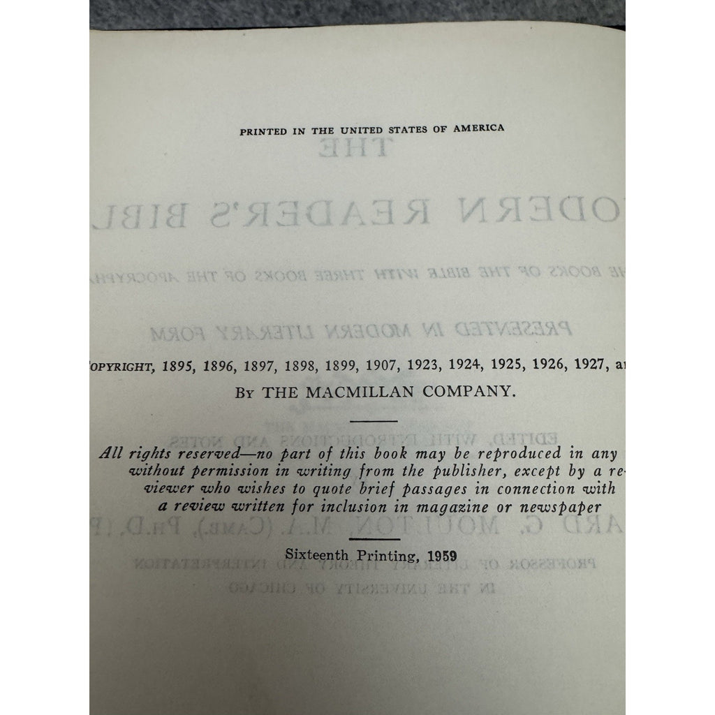 1959 The Modern Reader’s Bible Richard G. Moulton HC Macmillan Apocrypha