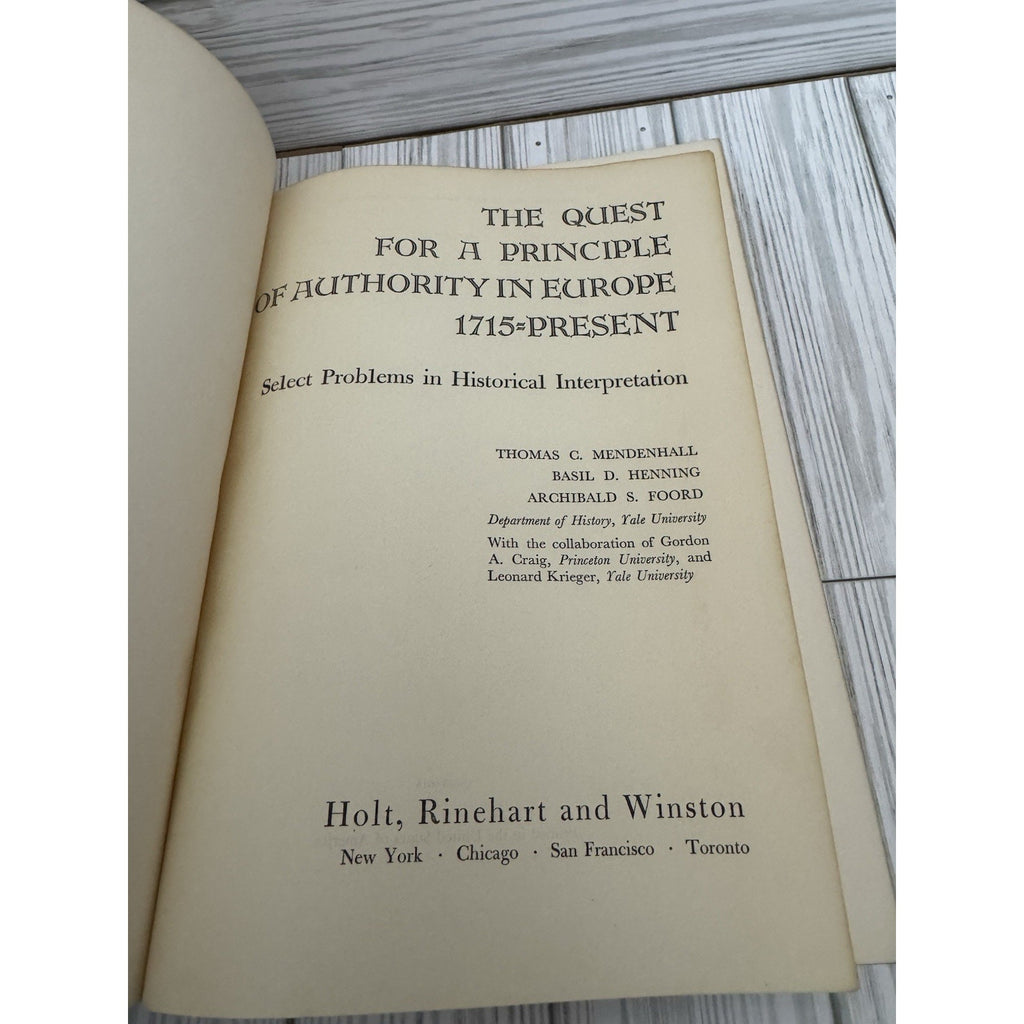 Quest for Authority in Europe 1715-Present Holt PB 1964 History Text