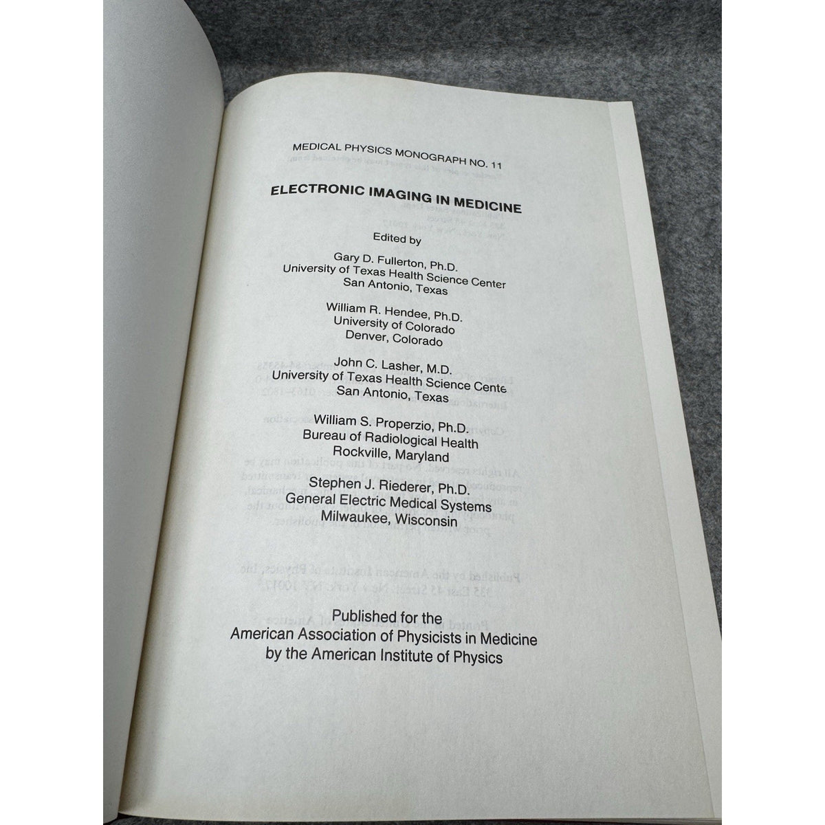 Electronic Imaging in Medicine AAPM Medical Physics Monograph No. 11 1984