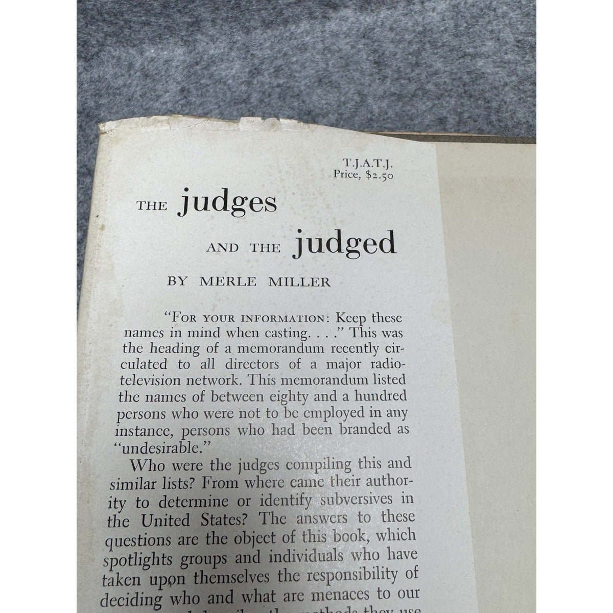 The Judges and the Judged Merle Miller 1952 First Edition Red Scare ACLU