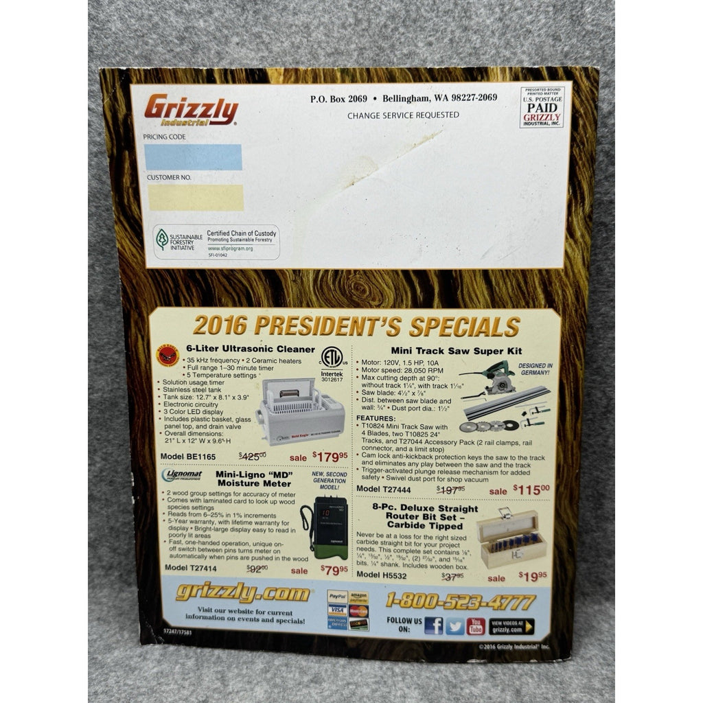 2016 Grizzly Industrial Woodworking Metalworking Machinery Catalog Bear Cover