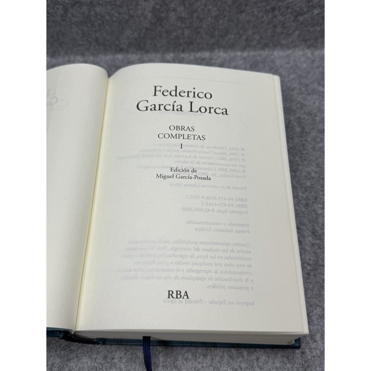 2005 Federico Garcia Lorca Obras Completas I Hardcover RBA Spanish