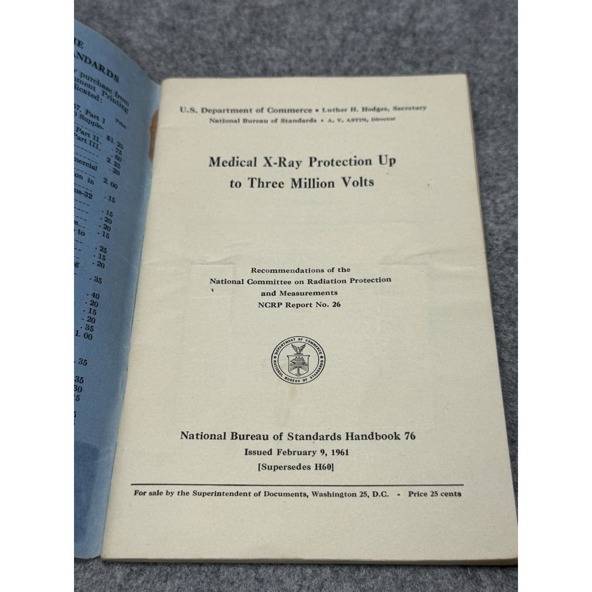 Medical X-Ray Protection to 3 Million Volts NBS Handbook 76 1961 Atomic