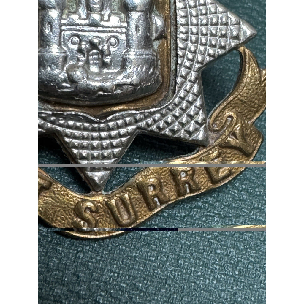 Vintage East Surrey Regiment Kings Crown Badge British Army Two Tone Insignia