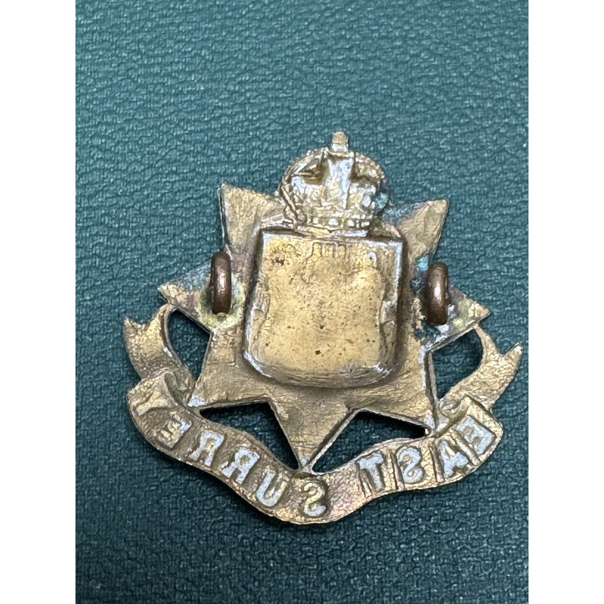 Vintage East Surrey Regiment Kings Crown Badge British Army Two Tone Insignia