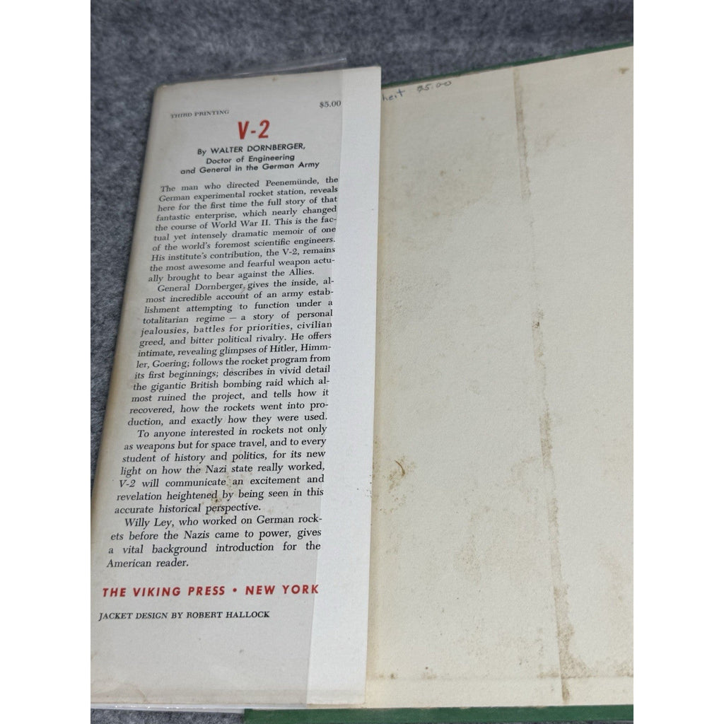 V-2 Walter Dornberger 1958 WWII German Rockets Peenemunde Hardcover Dust Jacket