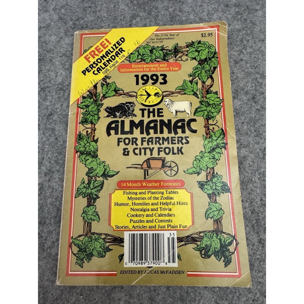 1993 Almanac for Farmers & City Folk Weather Forecasts Gardening Paperback