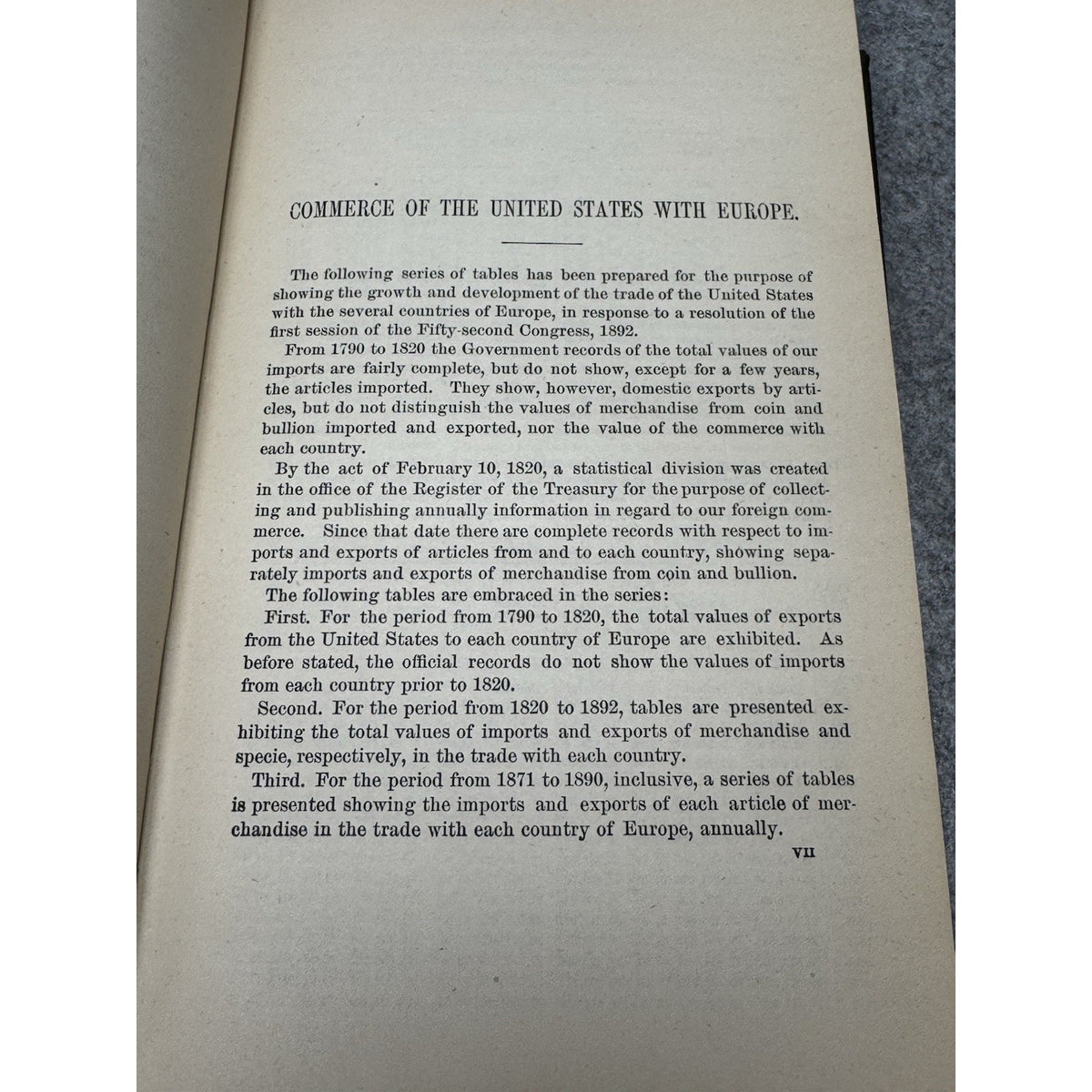 1893 US Commerce with European Countries 1790-1890 Statistical Tables HC