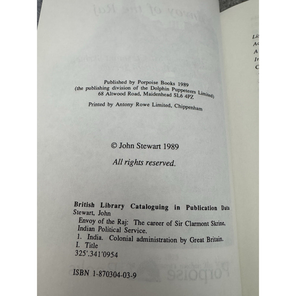 Envoy of the Raj First Edition 1989 HC DJ John Stewart Sir Clarmont Skrine