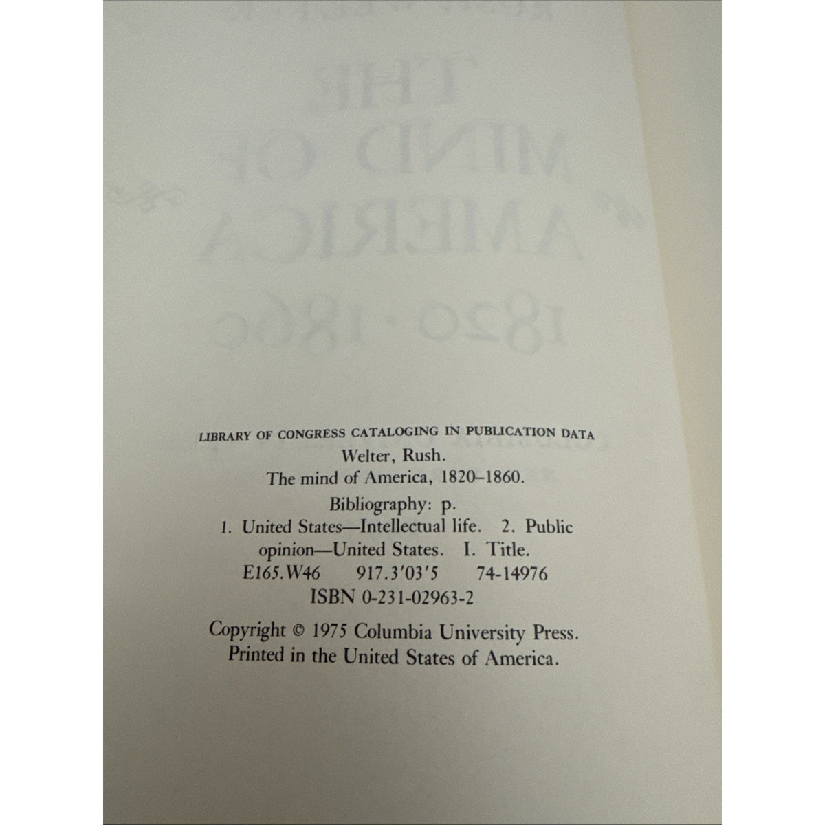 The Mind of America, 1820-1860 by Rush Welter HC 1975