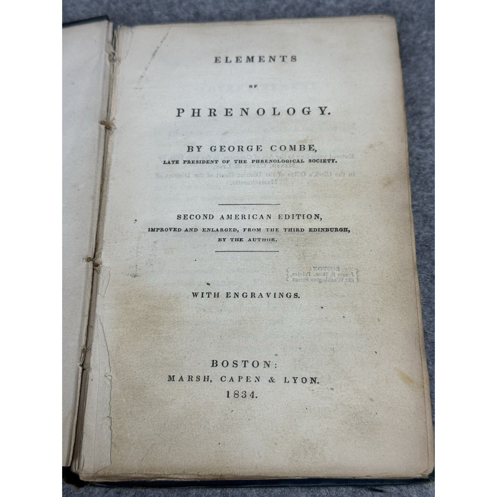 1834 Elements of Phrenology George Combe 2nd American Ed Pseudoscience