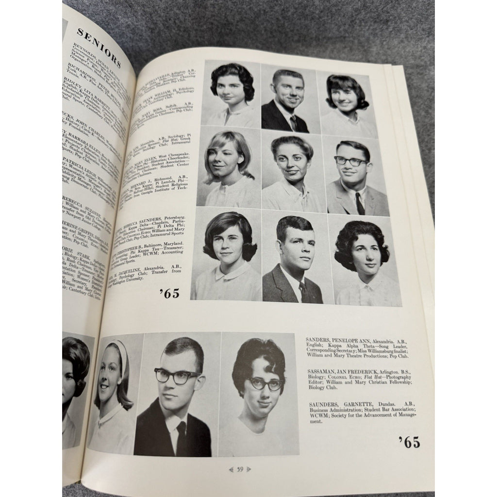 1965 Colonial Echo William & Mary College Yearbook Williamsburg VA HC