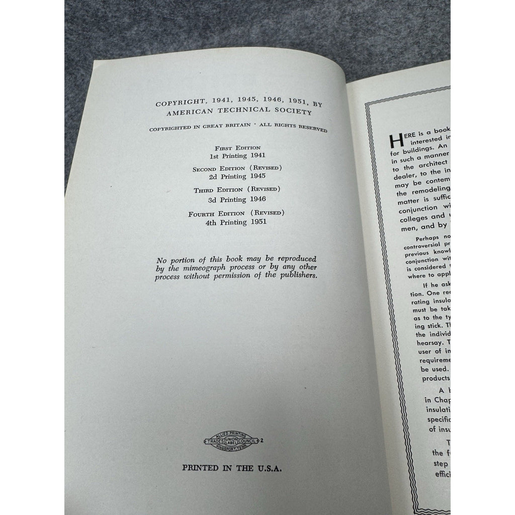 1952 Building Insulation Paul D Close Heat Sound Construction 4th Ed HC
