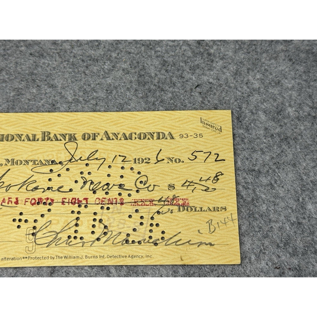 1926 Anaconda Montana Bank Check Smelter Stack Vignette Spokane News Co.