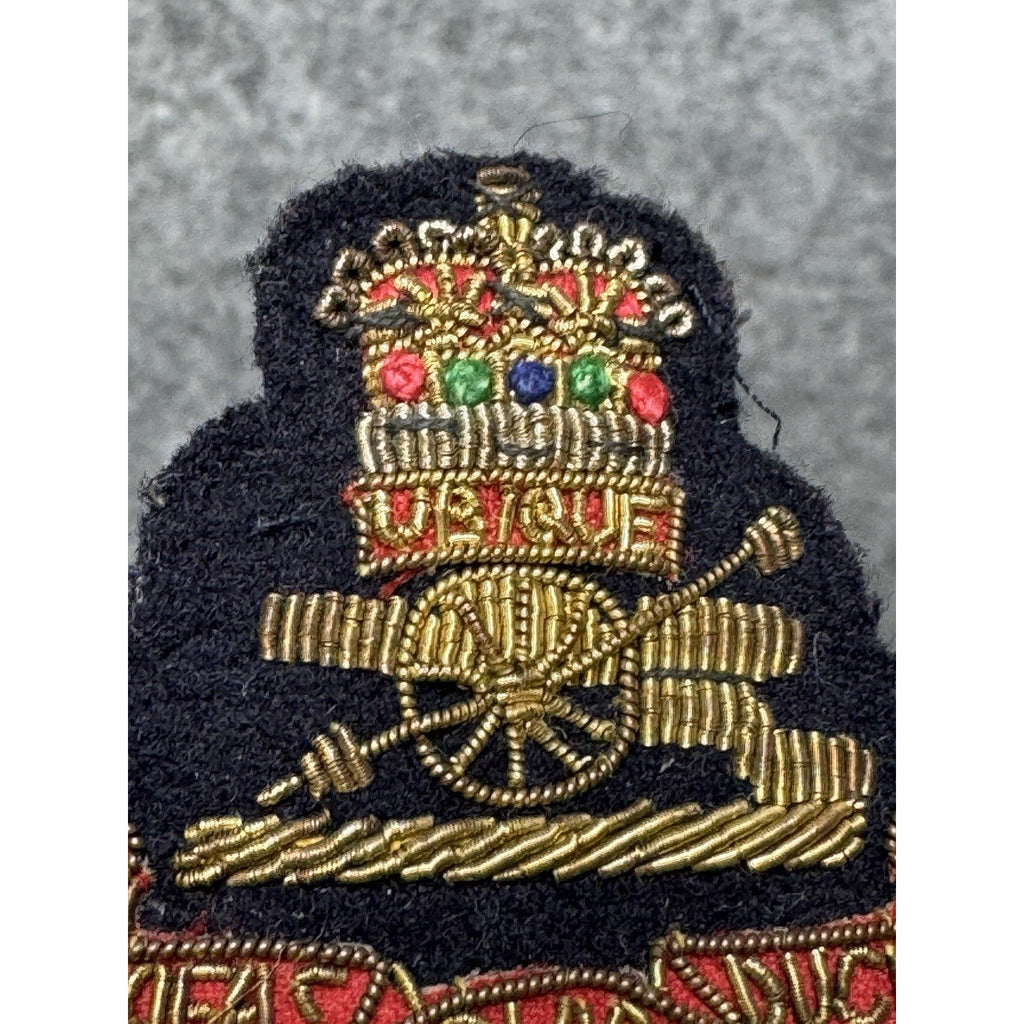 Vintage Royal Artillery Bullion Cap Badge British Army Queens Crown Gold Wire