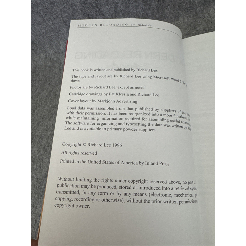 Modern Reloading By Richard Lee Reloading Manual HC First Edition 1996