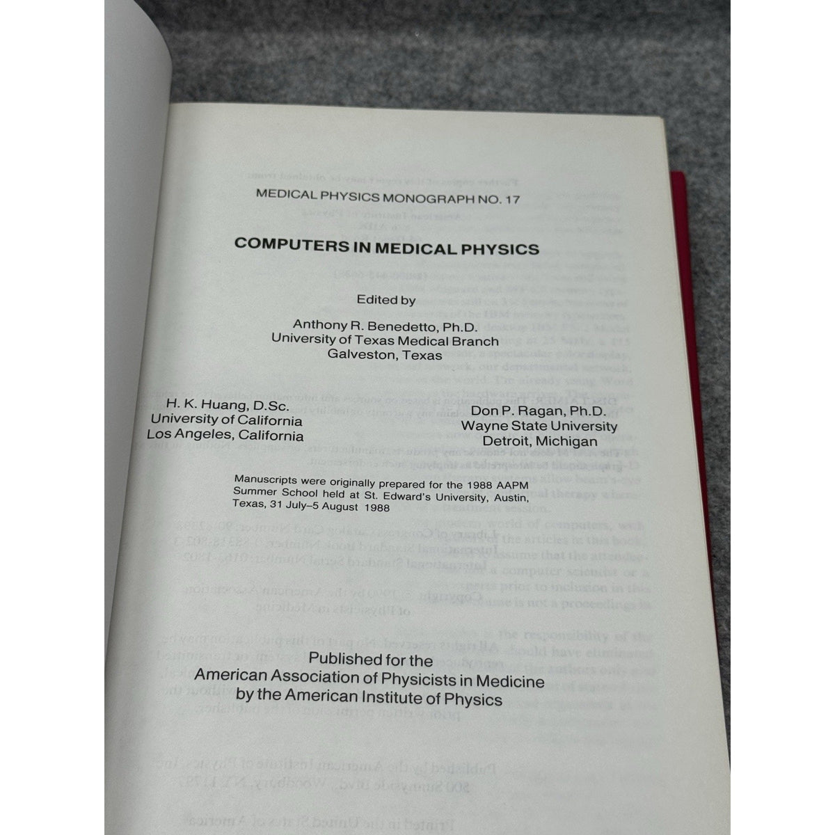 Computers in Medical Physics AAPM Monograph 17 Benedetto 1990 HC DJ