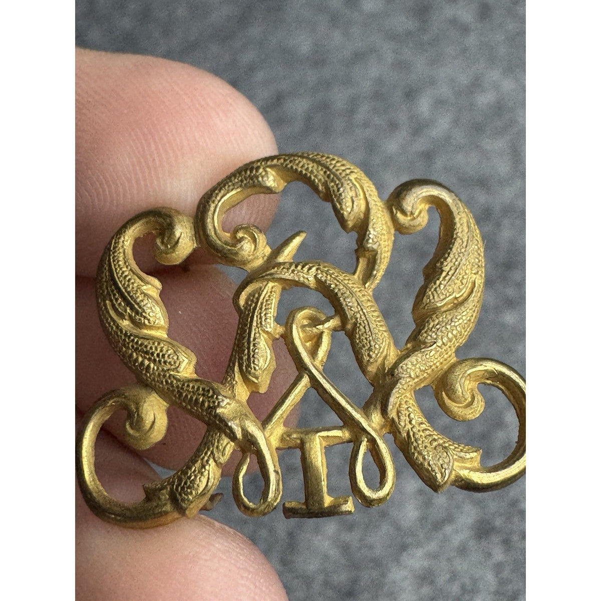 Russian Style Imperial Cypher Insignia Pair Gold Tone Monogram Uniform Fittings