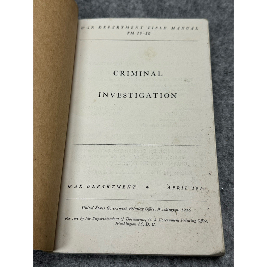1945 FM 19-20 Criminal Investigation War Department Reference 358 Pages