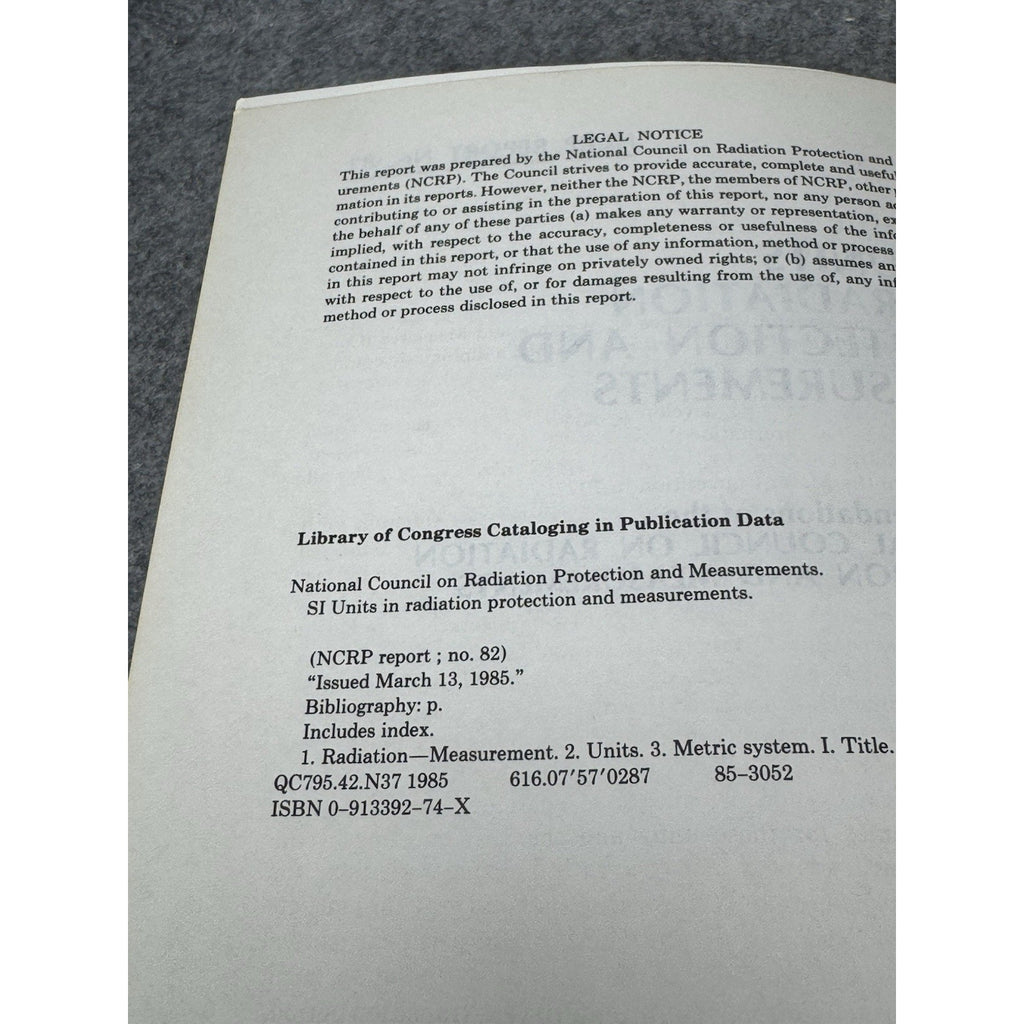 1985 SI Units Radiation Protection Measurements NCRP Report No. 82 Nuclear