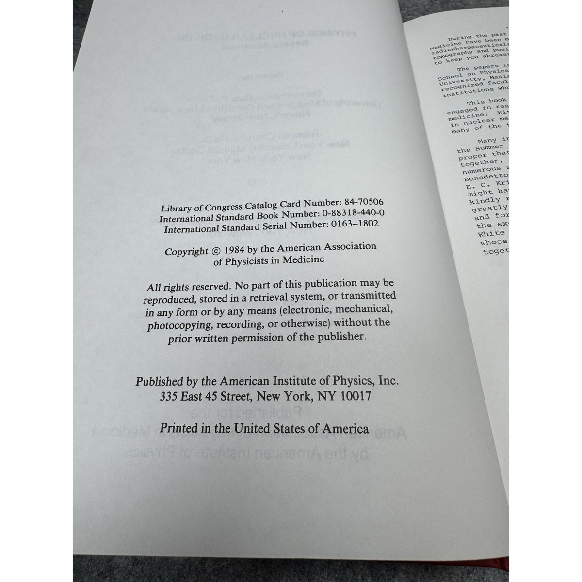 Physics of Nuclear Medicine Recent Advances AAPM Monograph No. 10 1984