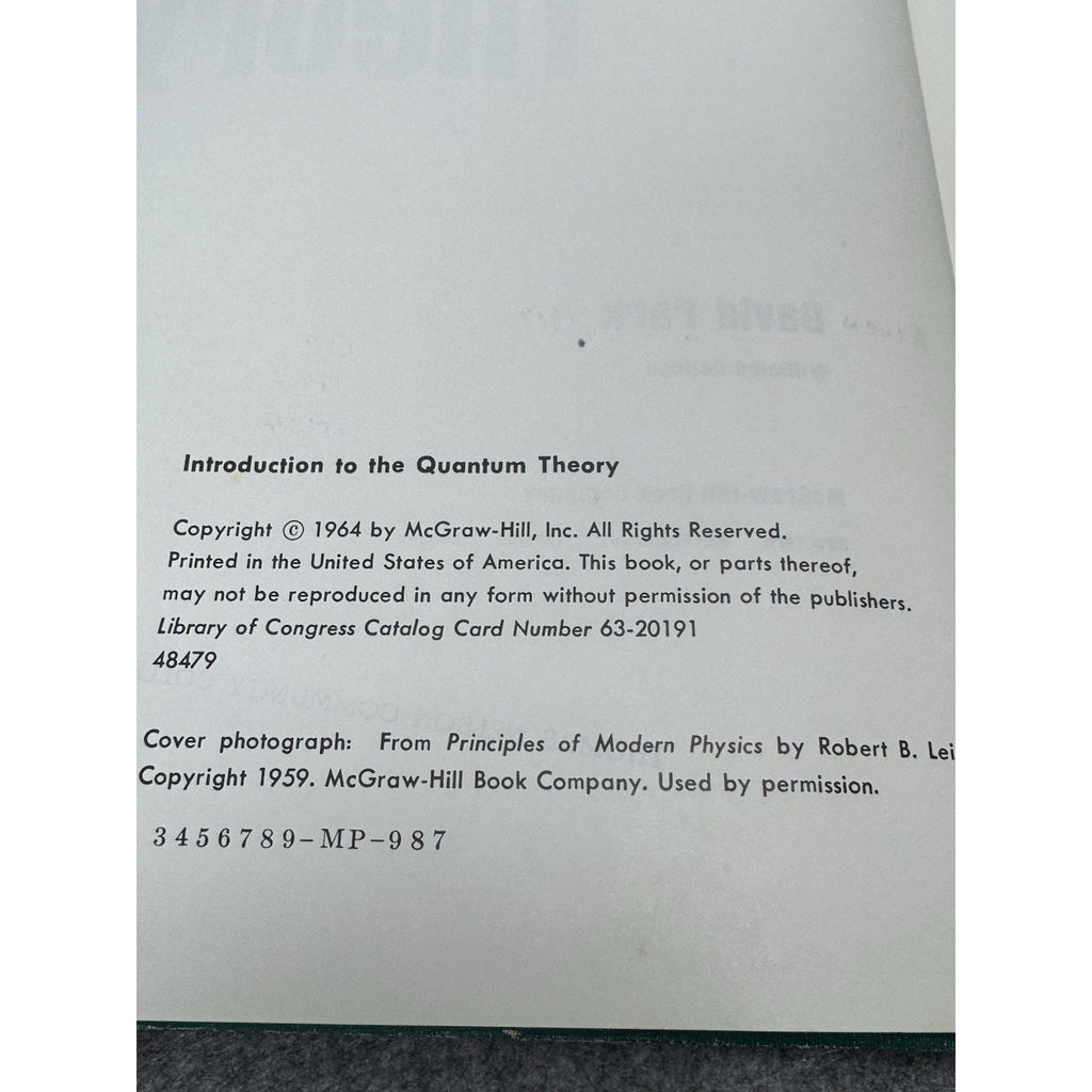 Introduction to the Quantum Theory David Park 1964 McGraw Hill Hardcover Physics