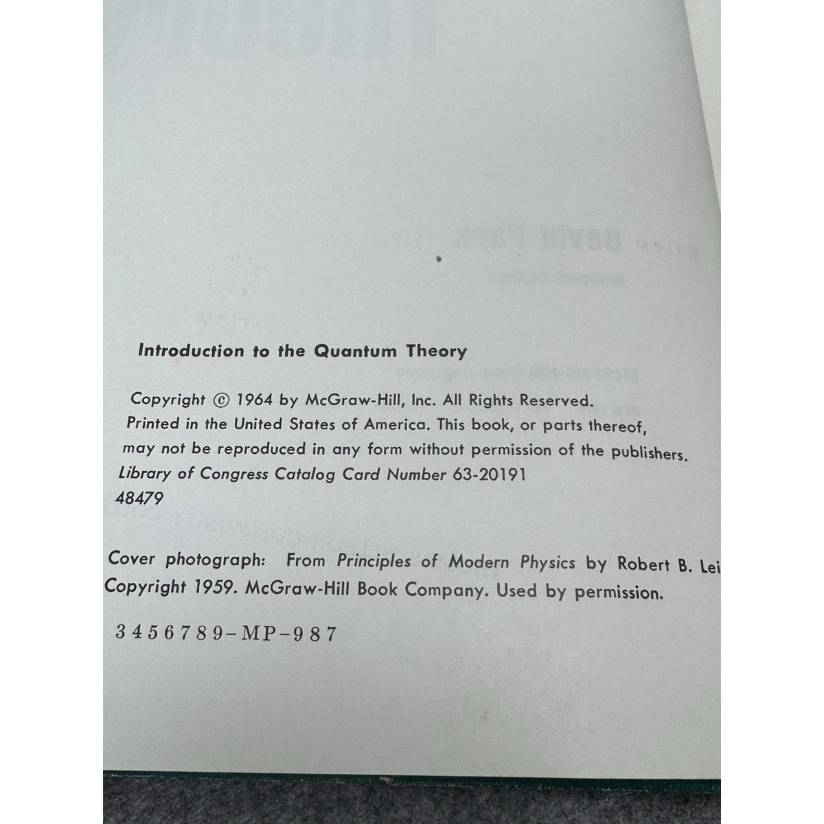 Introduction to the Quantum Theory David Park 1964 McGraw Hill Hardcover Physics