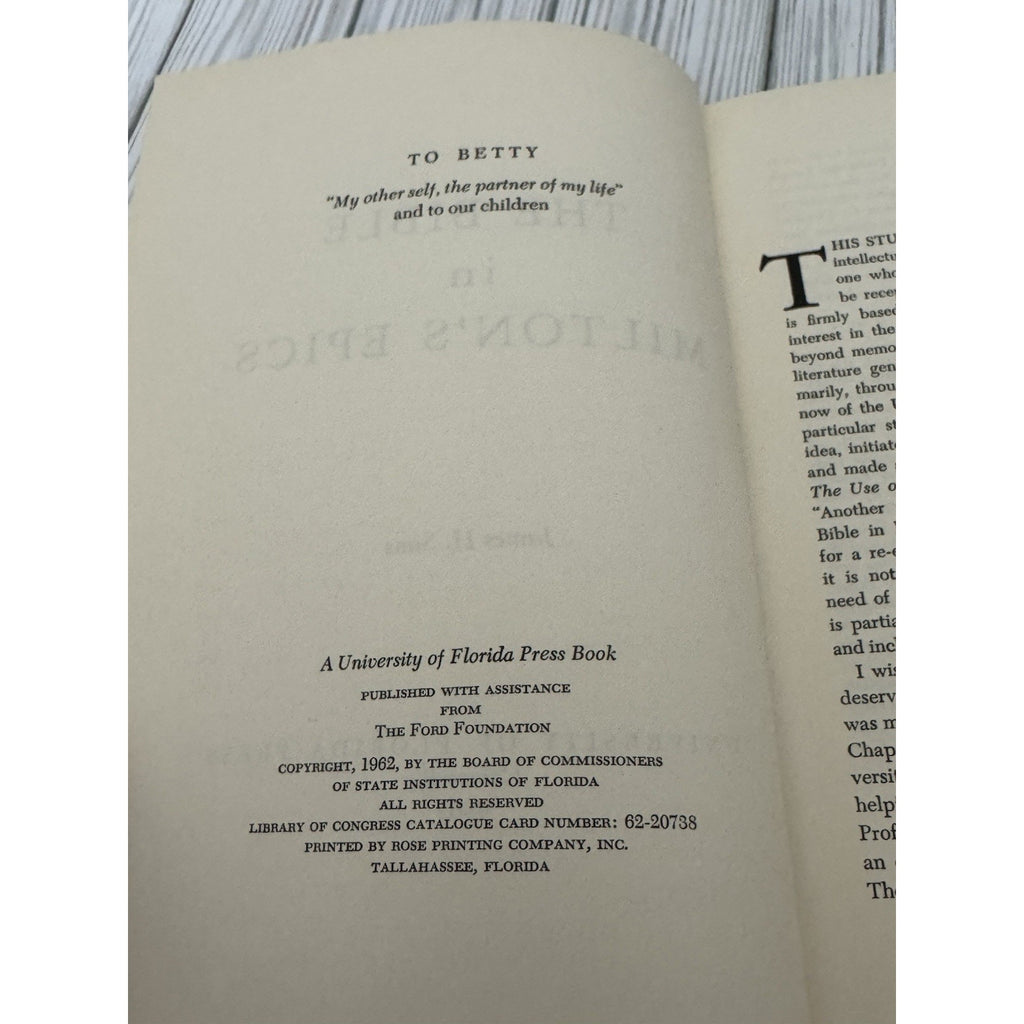 The Bible in Milton’s Epics James H Sims 1962 1st Ed University Florida Press