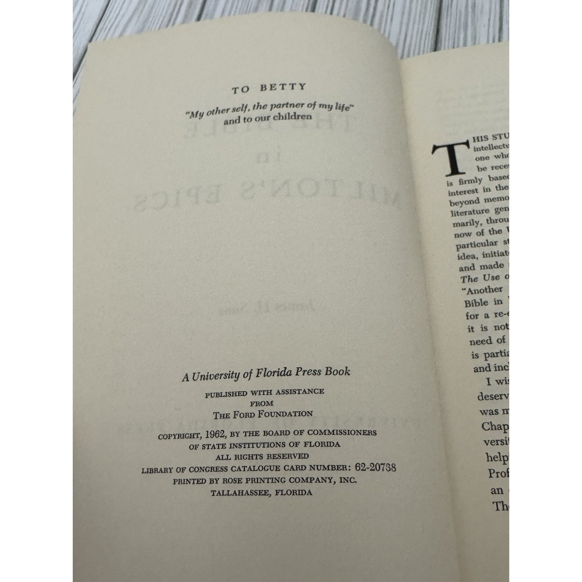 The Bible in Milton’s Epics James H Sims 1962 1st Ed University Florida Press