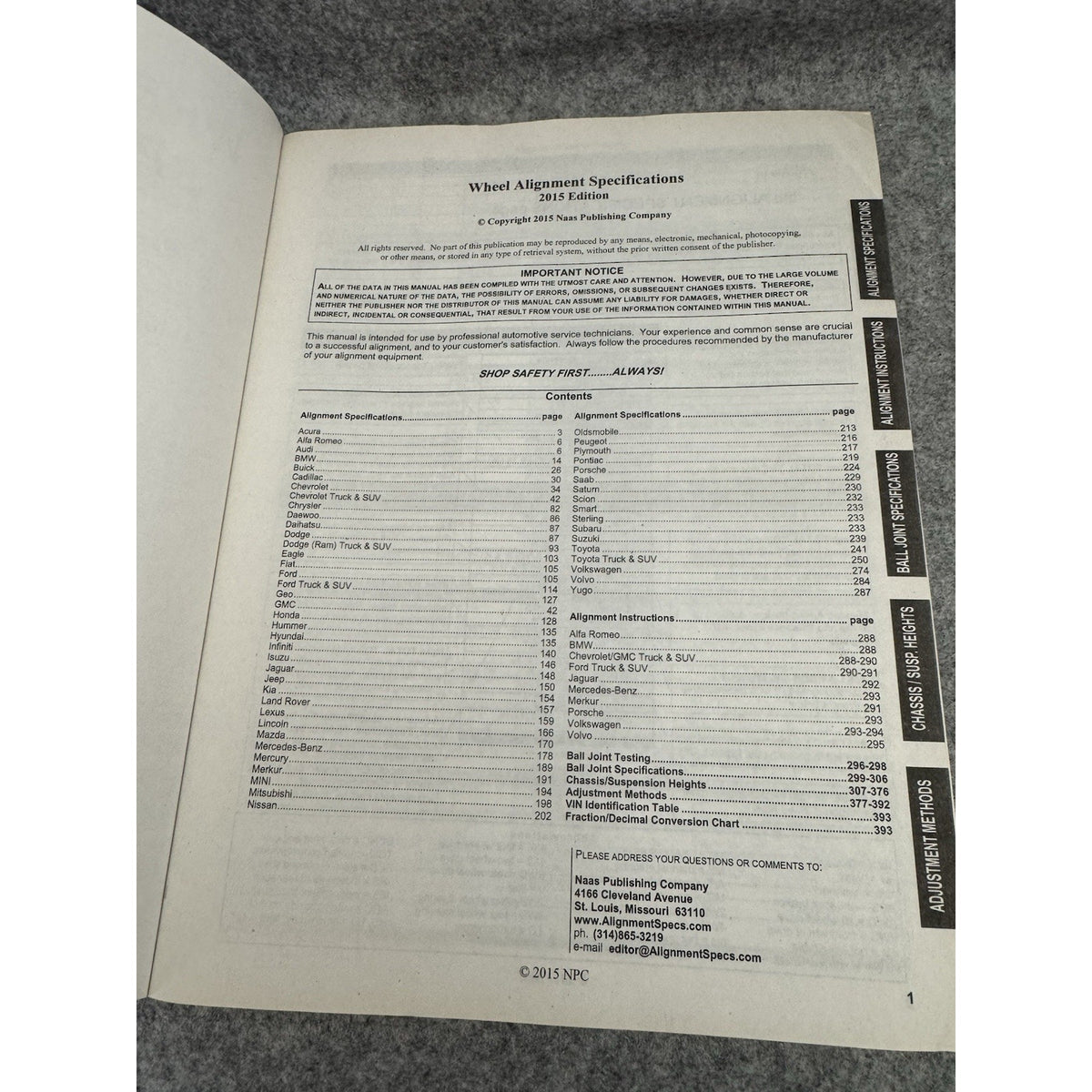 2015 Wheel Alignment Specifications 1989-2015 Cars Vans Light Trucks Manual