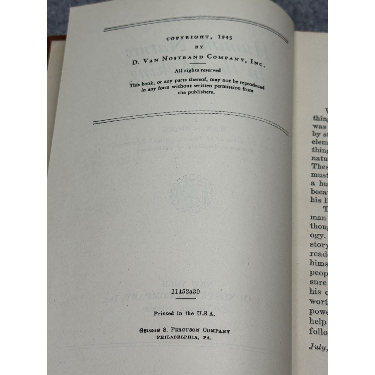 Human Nature in the Making Max Schoen 1945 Psychology Hardcover 1st Edition
