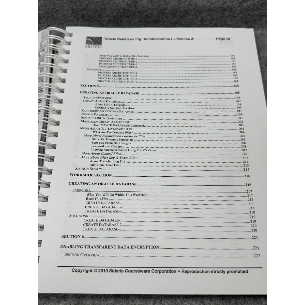 Oracle Database 11g Administration I Vol A Sideris Courseware 2010 Spiral